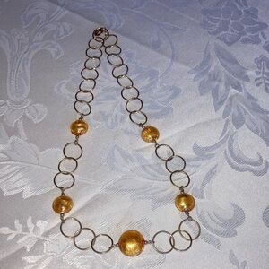 Vtg Italian gt circles necklace 23” long 3/4” wide w/5 gold Murano beads $55